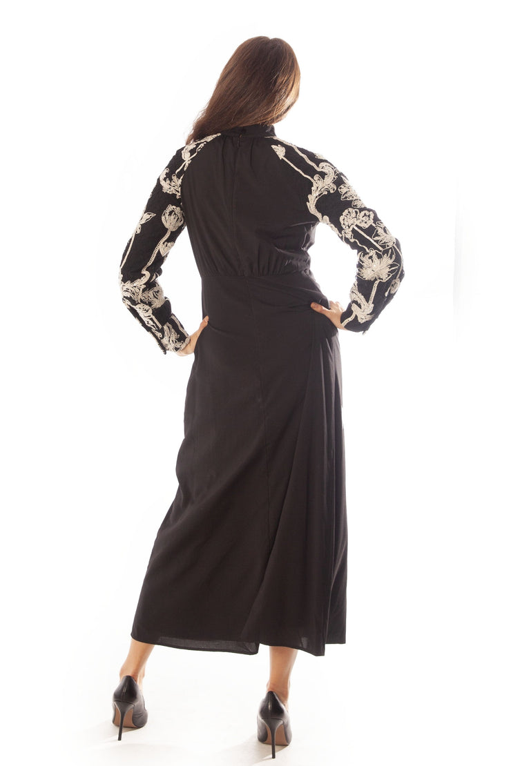 Hi Cut Embroidered Sleeve Dress