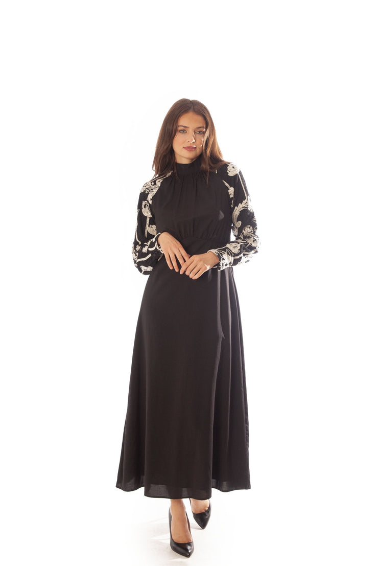 Hi Cut Embroidered Sleeve Dress
