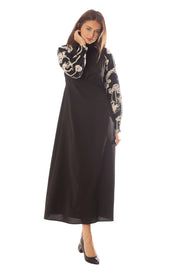 Hi Cut Embroidered Sleeve Dress