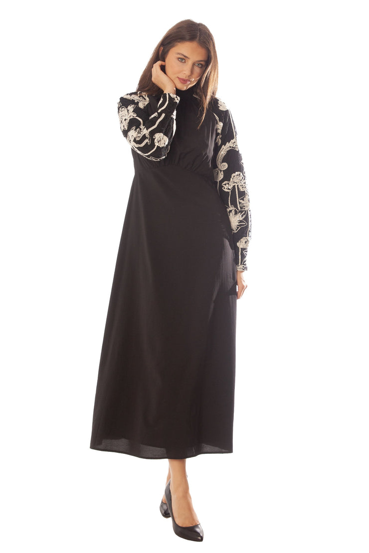 Hi Cut Embroidered Sleeve Dress