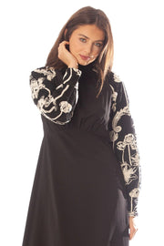 Hi Cut Embroidered Sleeve Dress