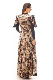 Chiffon Ruffles Trim Cut Velvet Dress