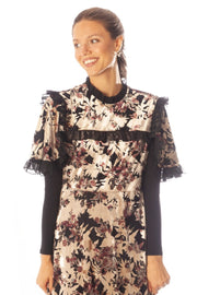 Chiffon Ruffles Trim Cut Velvet Dress