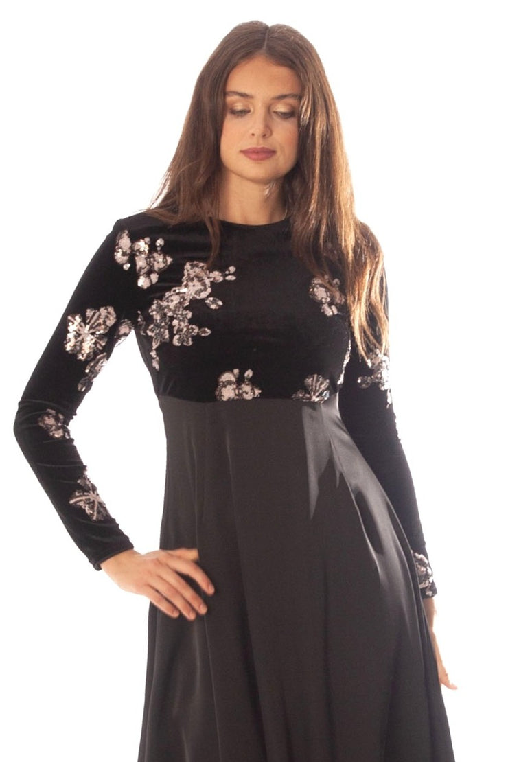Sequin Velvet Top Empire Dress