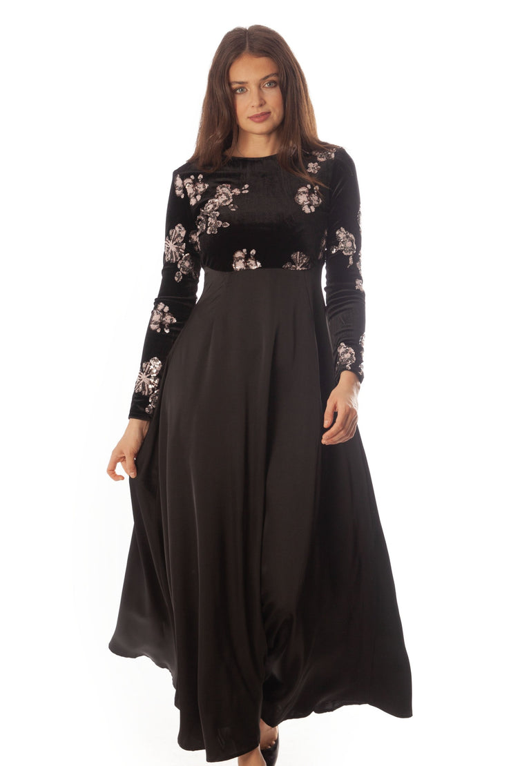 Sequin Velvet Top Empire Dress