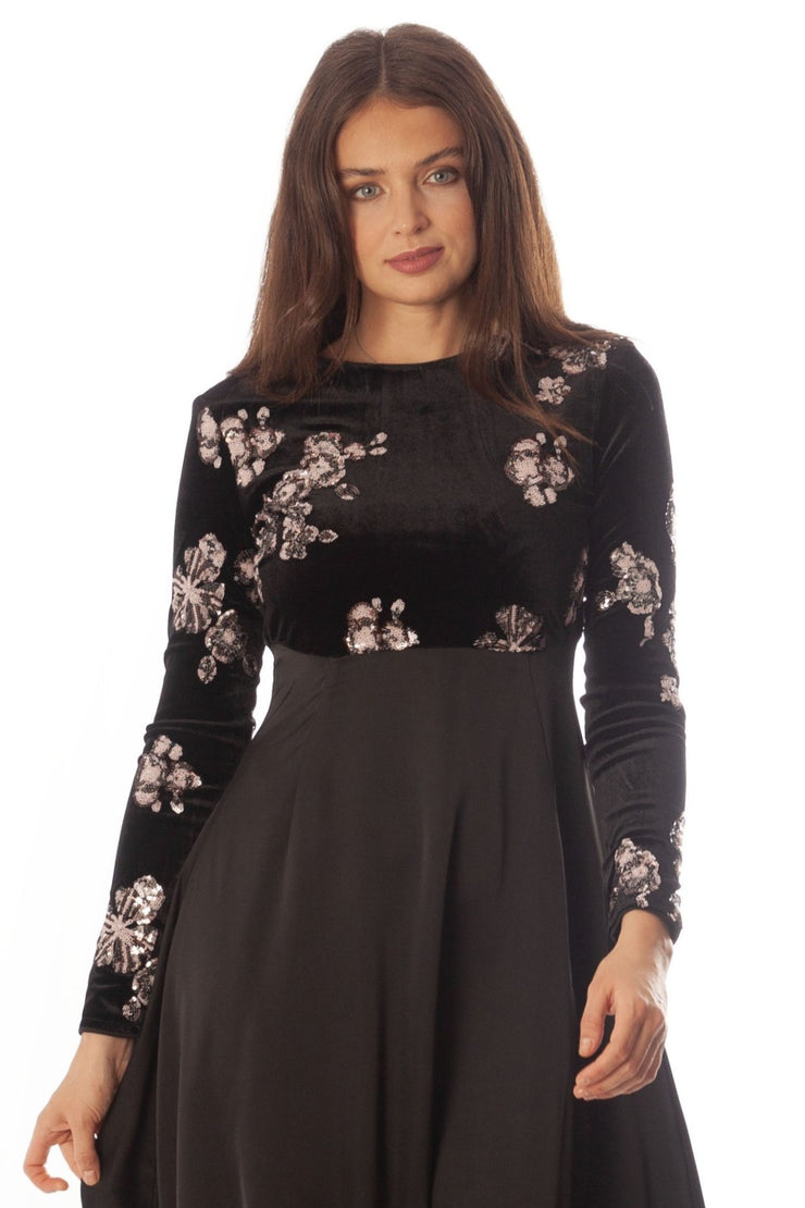 Sequin Velvet Top Empire Dress