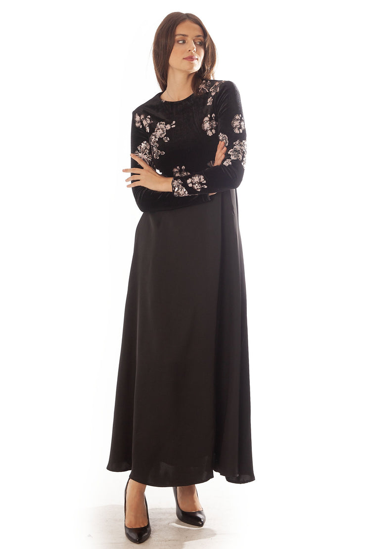 Sequin Velvet Top Empire Dress