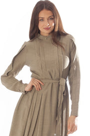 Pleated Bodice Mandarin Shirt Dress