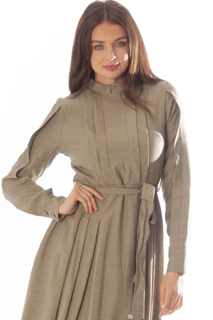 Pleated Bodice Mandarin Shirt Dress