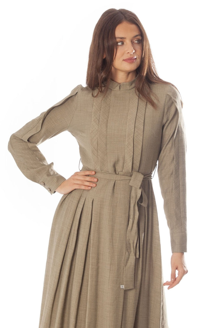 Pleated Bodice Mandarin Shirt Dress