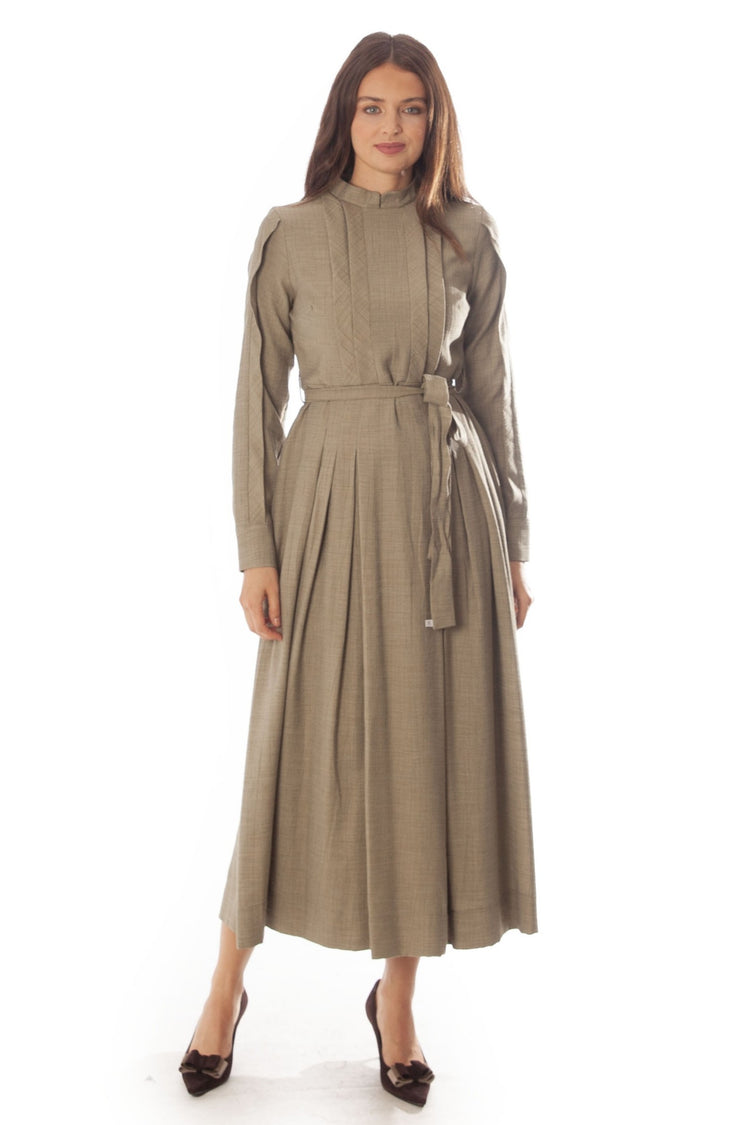 Pleated Bodice Mandarin Shirt Dress