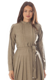 Pleated Bodice Mandarin Shirt Dress