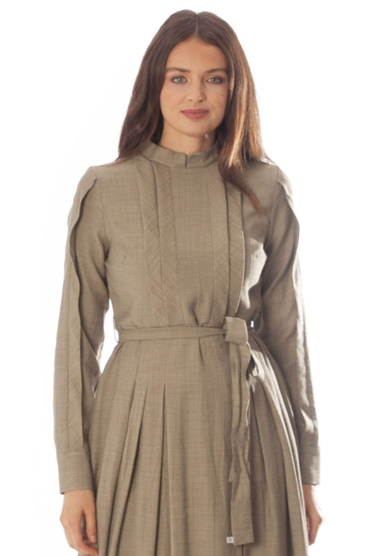 Pleated Bodice Mandarin Shirt Dress