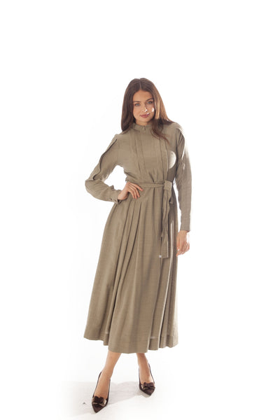 Pleated Bodice Mandarin Shirt Dress