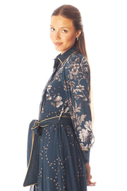 Piped Floral Print Dress