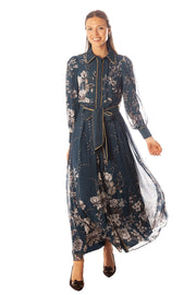 Piped Floral Print Dress