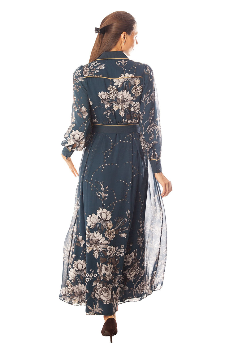 Piped Floral Print Dress