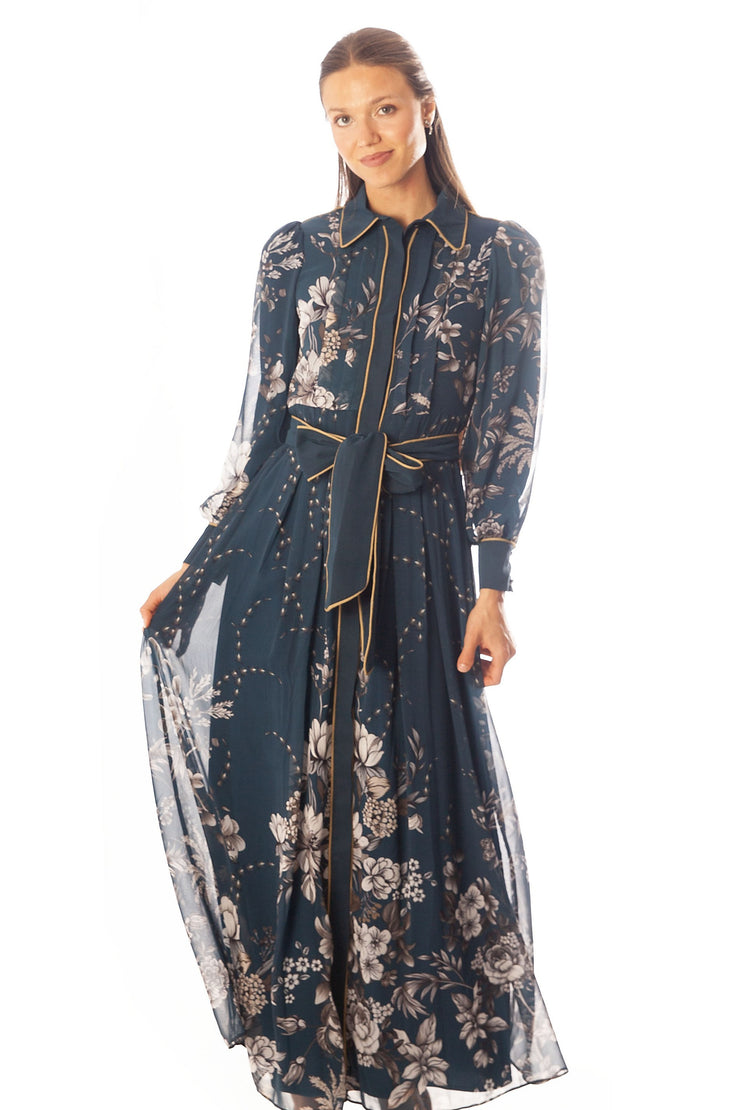 Piped Floral Print Dress