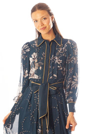 Piped Floral Print Dress