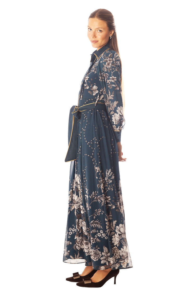 Piped Floral Print Dress