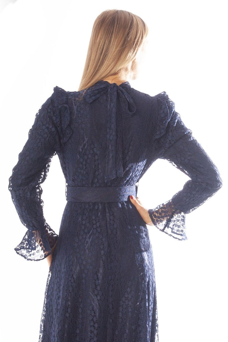 Teardrop Lace Ruffled Shoulder Gown