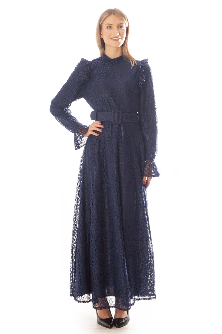 Teardrop Lace Ruffled Shoulder Gown