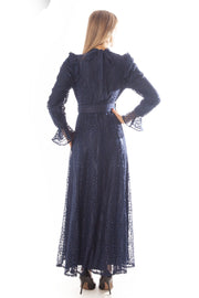 Teardrop Lace Ruffled Shoulder Gown