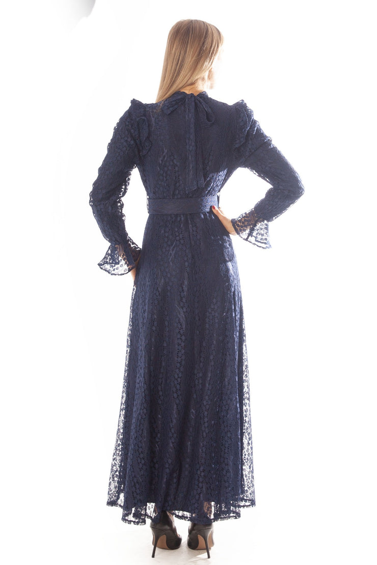 Teardrop Lace Ruffled Shoulder Gown