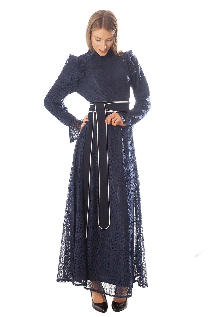 Teardrop Lace Ruffled Shoulder Gown