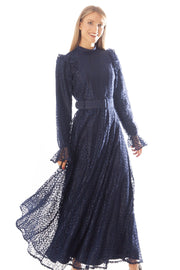 Teardrop Lace Ruffled Shoulder Gown