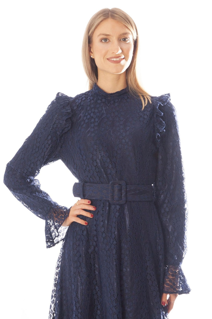 Teardrop Lace Ruffled Shoulder Gown