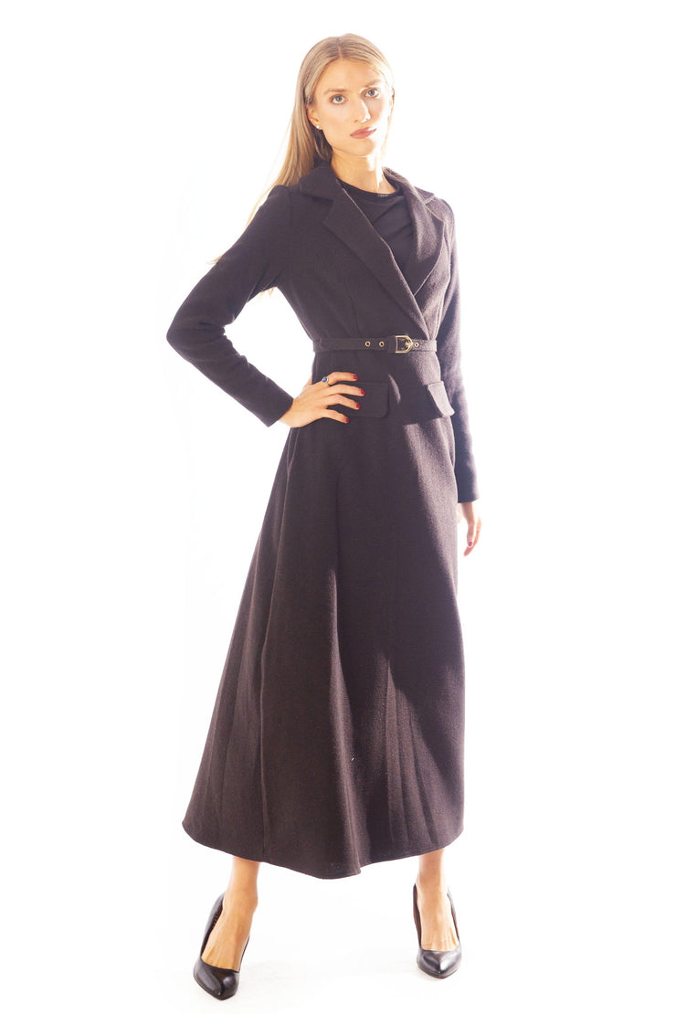 Mock Wrap Waist Tweed Dress w/Belt