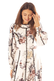Lace Trimmed Floral A Line Gown