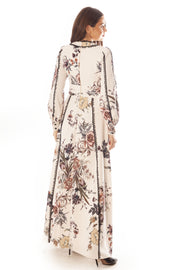 Lace Trimmed Floral A Line Gown