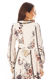 Lace Trimmed Floral A Line Gown