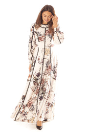 Lace Trimmed Floral A Line Gown