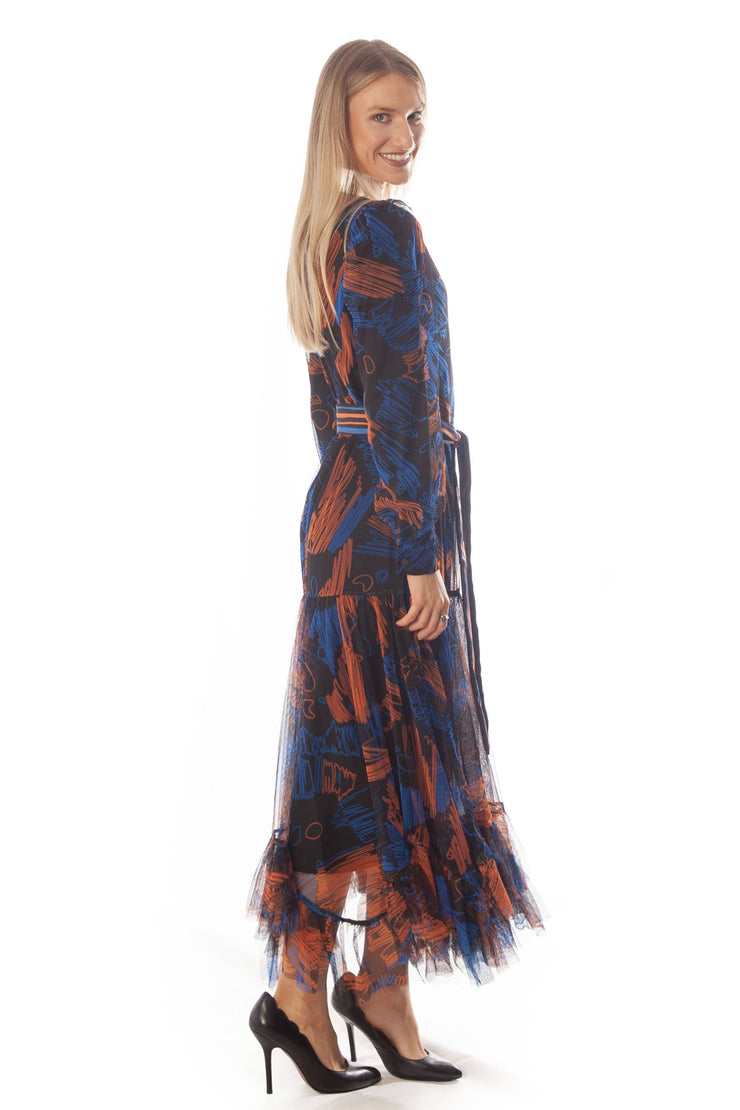 Scribble Print Mesh Dress