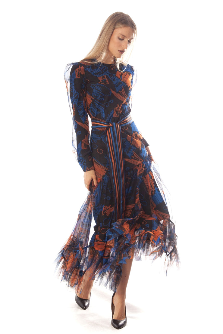 Scribble Print Mesh Dress