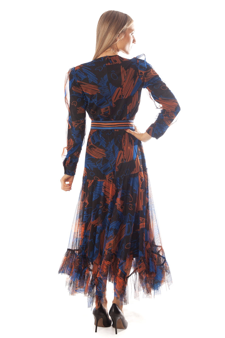 Scribble Print Mesh Dress