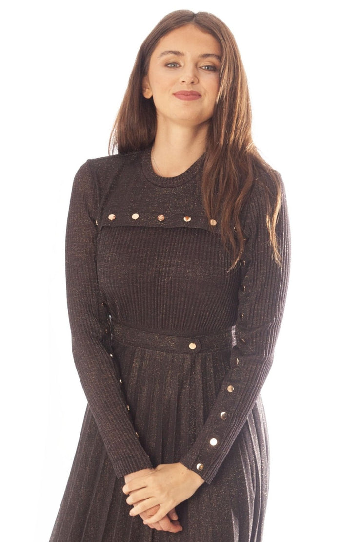 Knit Shimmer Dress w/Button Details