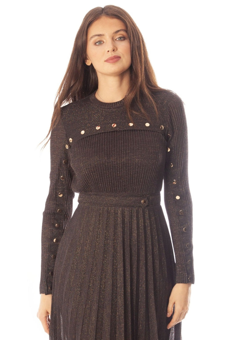 Knit Shimmer Dress w/Button Details