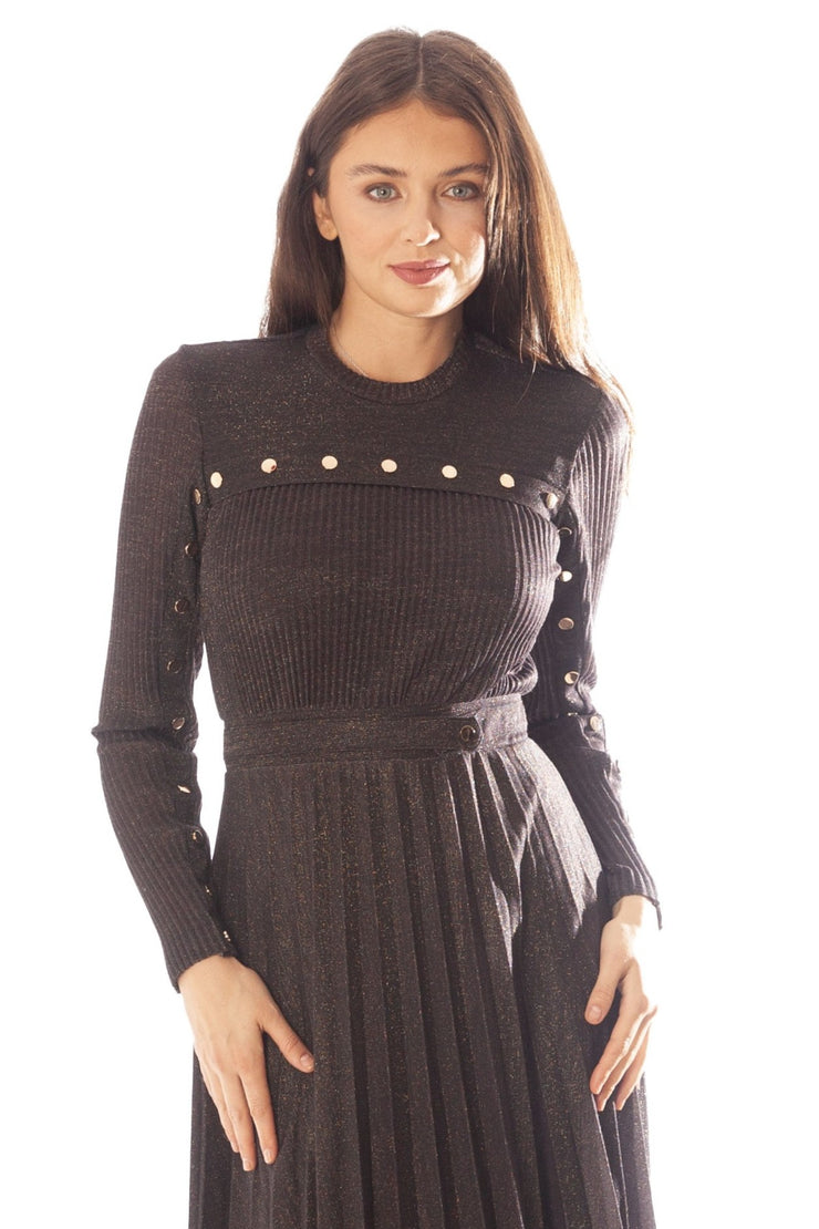 Knit Shimmer Dress w/Button Details