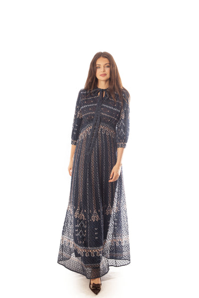 Printed Chevron Lace Gown