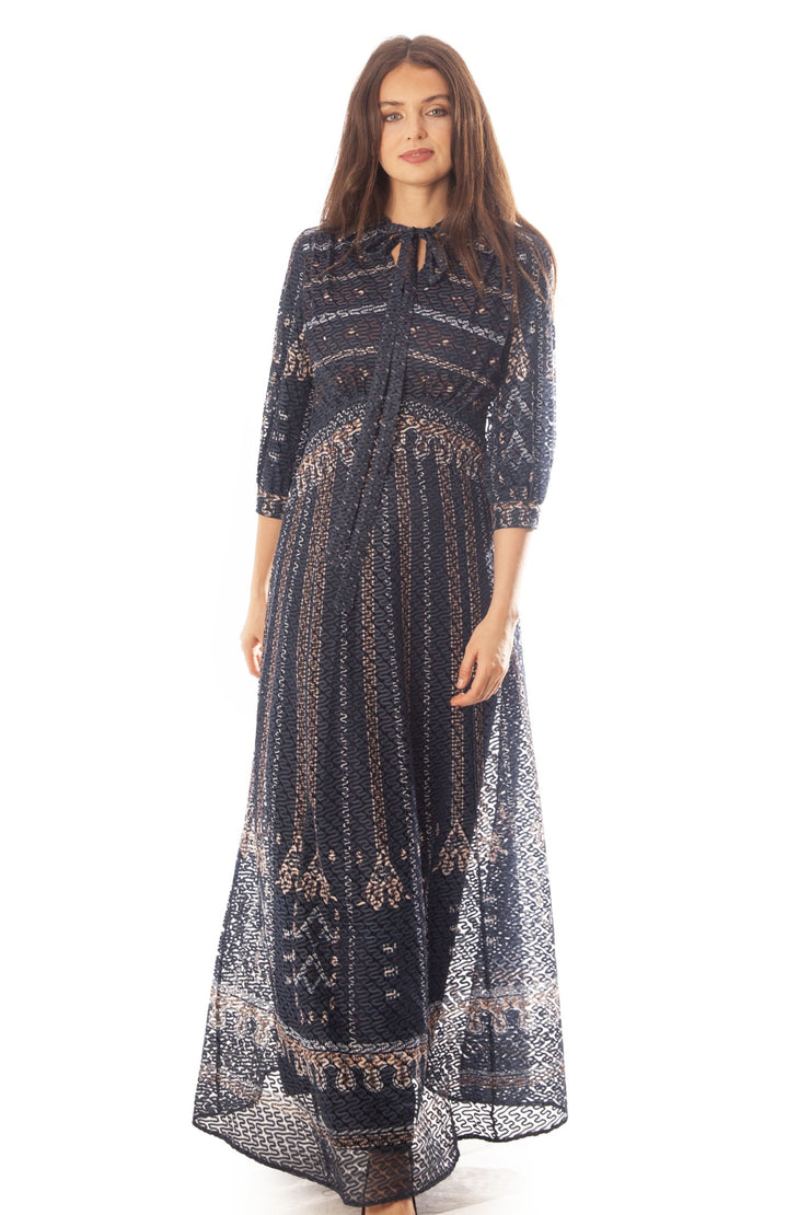 Printed Chevron Lace Gown