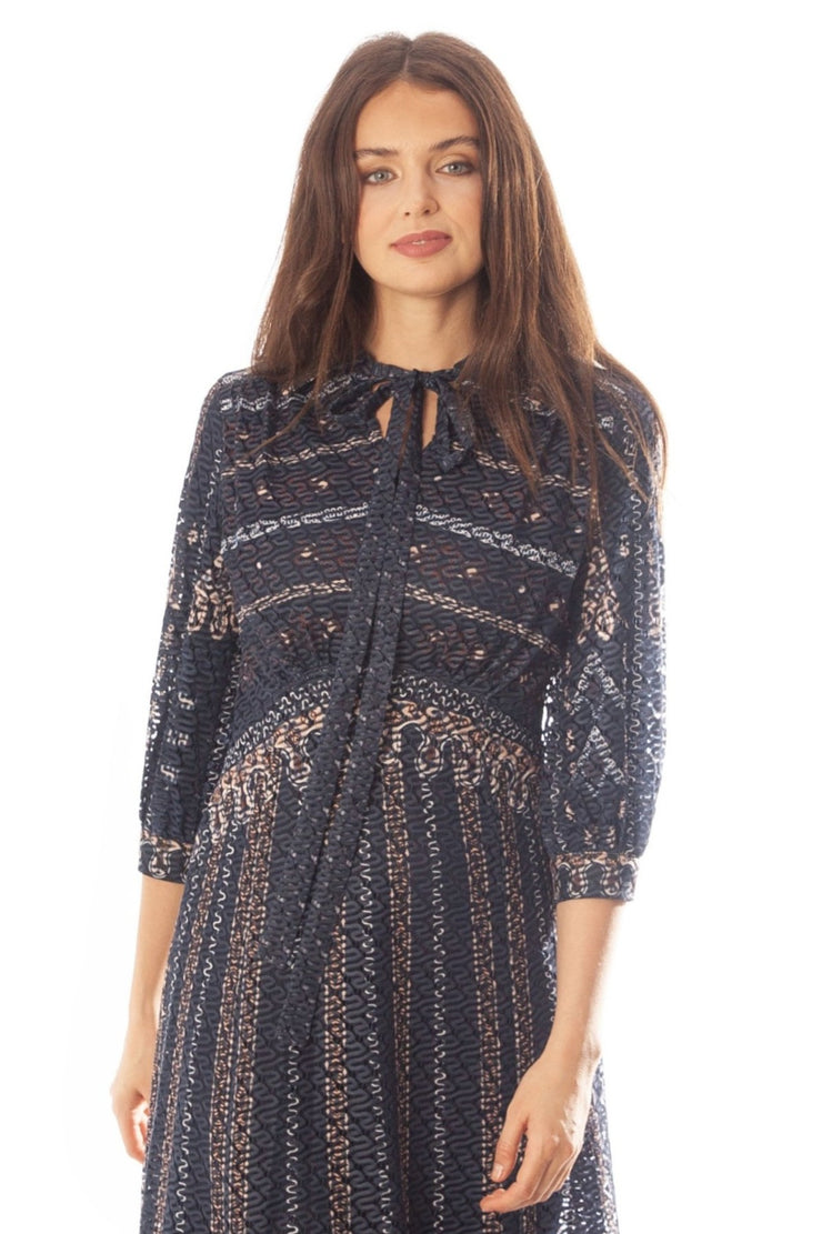 Printed Chevron Lace Gown