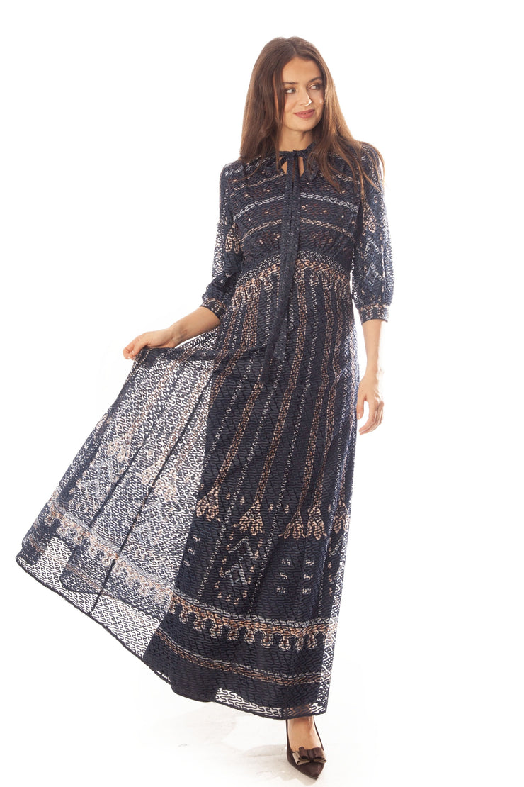 Printed Chevron Lace Gown