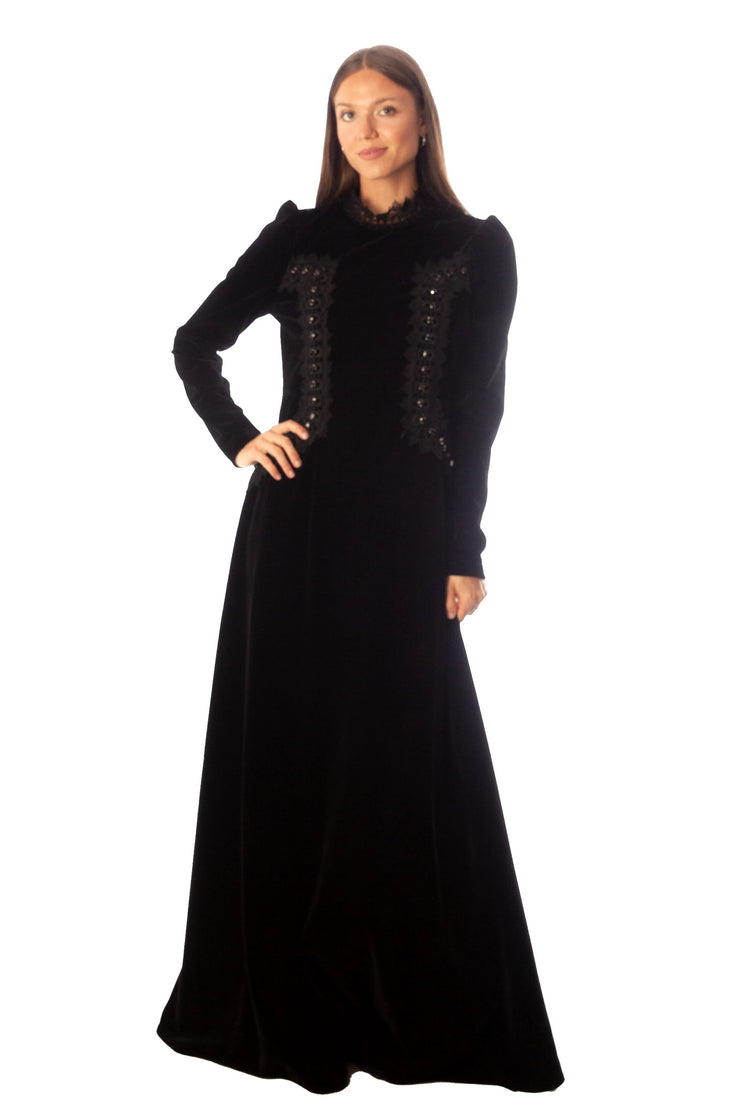 Lace Trimmed Velvet Dress