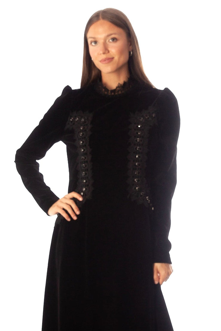 Lace Trimmed Velvet Dress