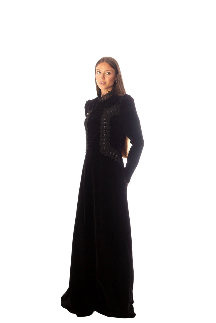 Lace Trimmed Velvet Dress