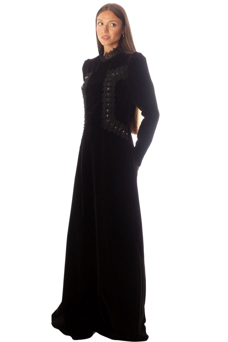 Lace Trimmed Velvet Dress